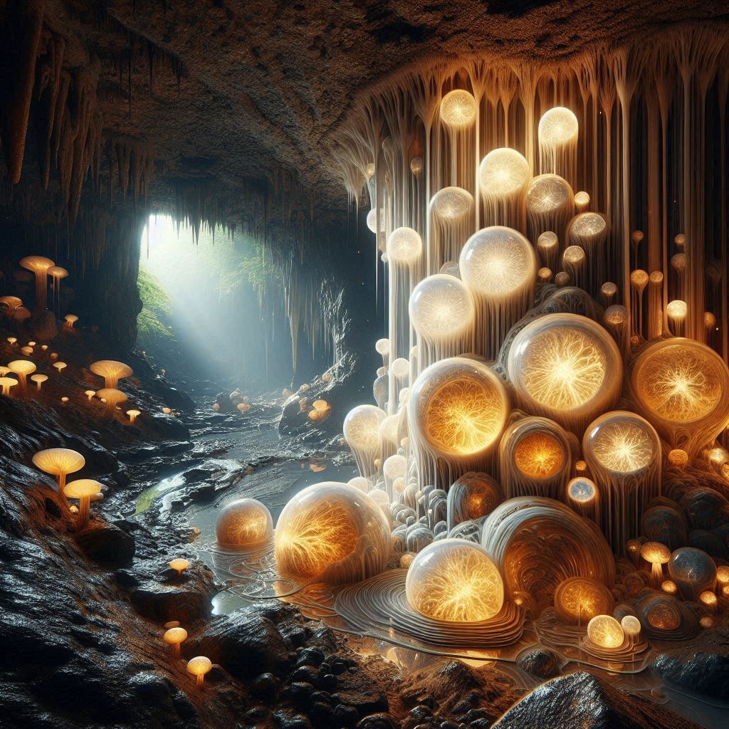 Back entrance to Mother Shipton's cave, showing the typical filament pattern