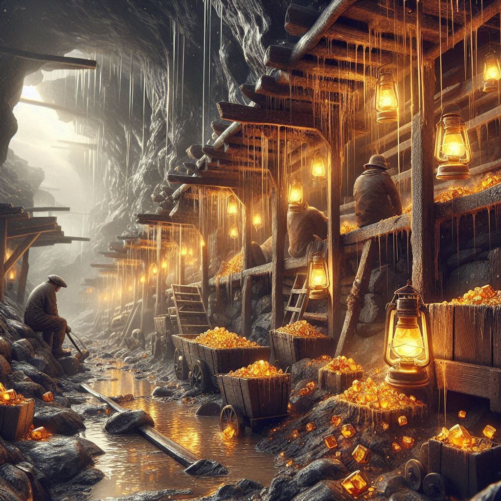 Early prospectors working 'the Amber Face' a great cliff face that later opened out into the Grand Chasm, late 1800s